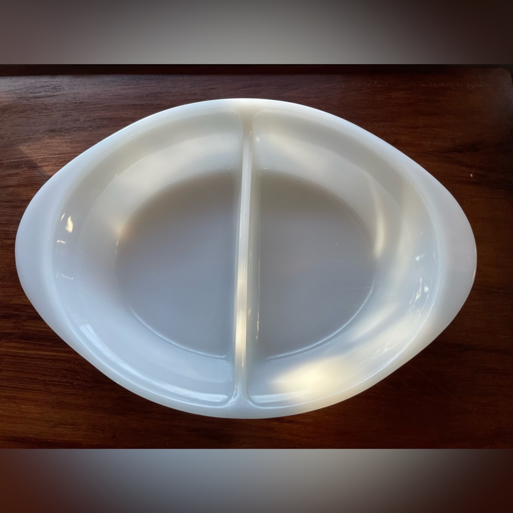 Vintage Glasbake J239 Oval Divided Casserole Serve